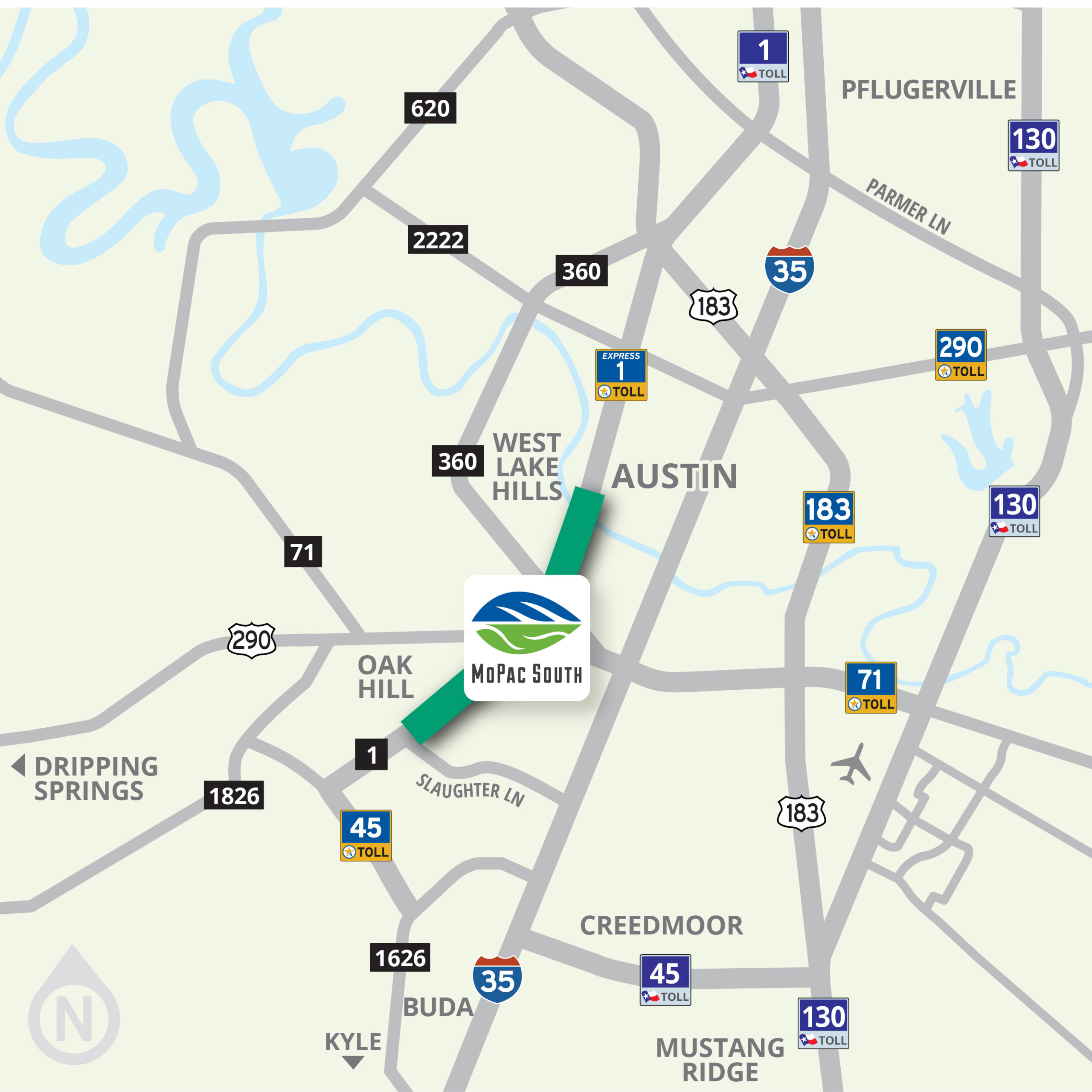 Map highlighting the MoPac South project