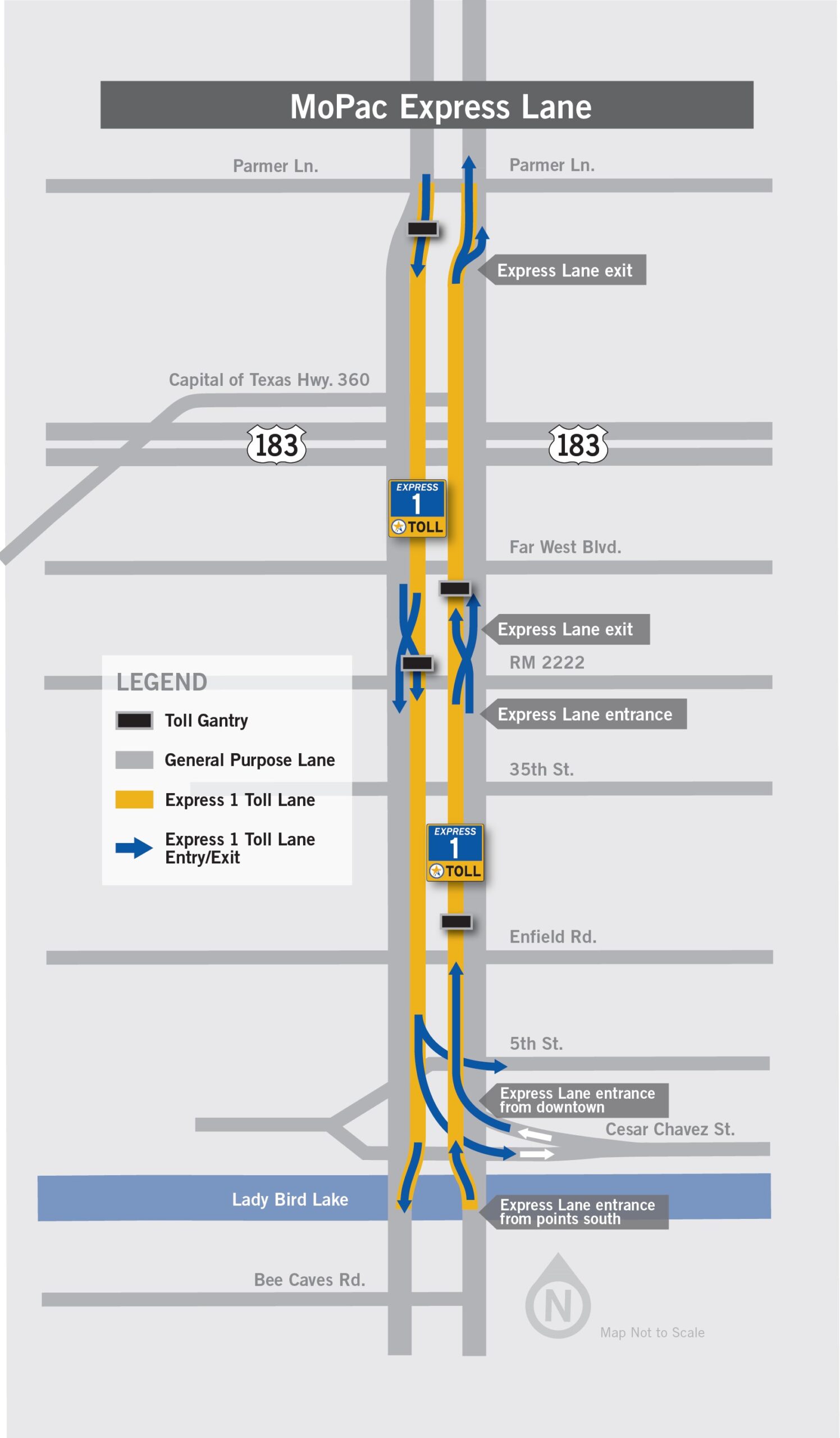 Detailed MoPac Express Lane map