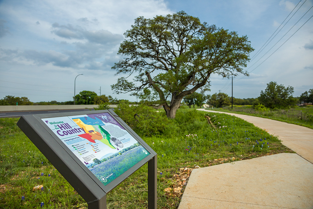 Close up of Hill Country signage on the 45SW trail