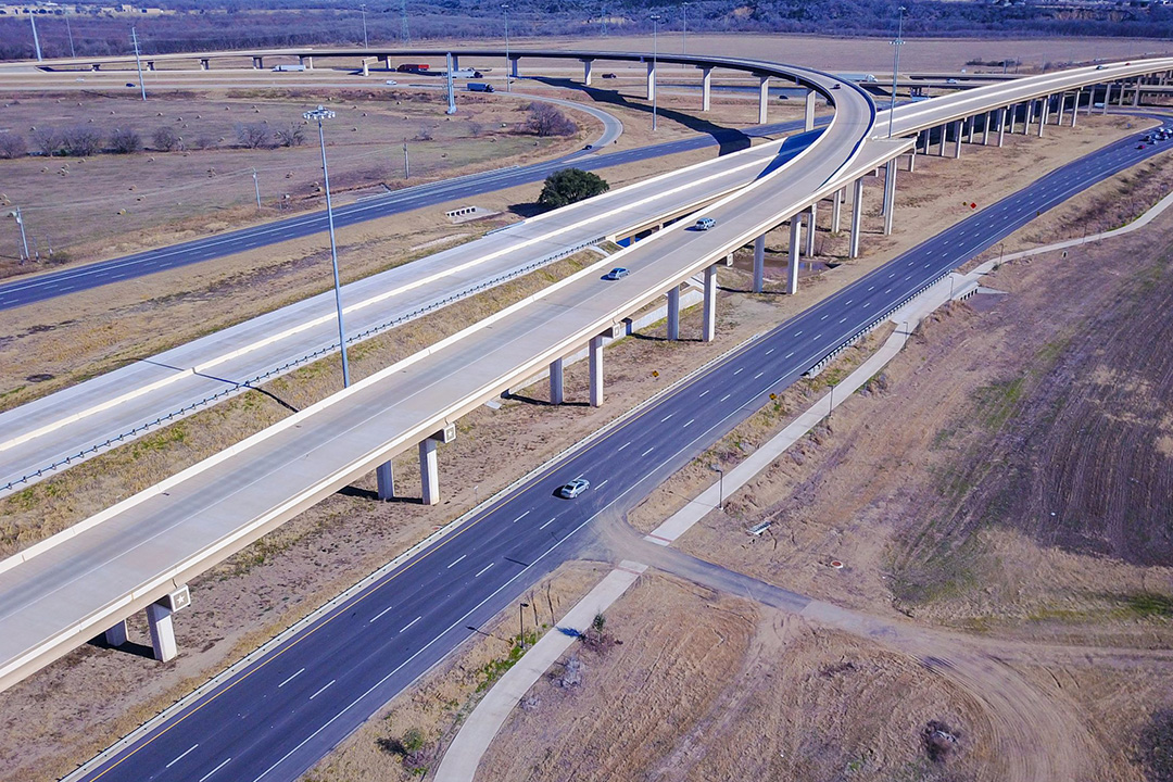 Aerial shot of the 71 Toll road direct connector